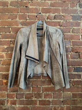 Zara Taupe Suede Draped Asymmetrical Moto Jacket
